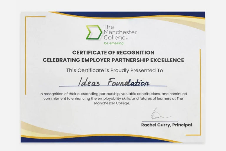 Employer Partnership Excellence Award [scanned-in certificate]